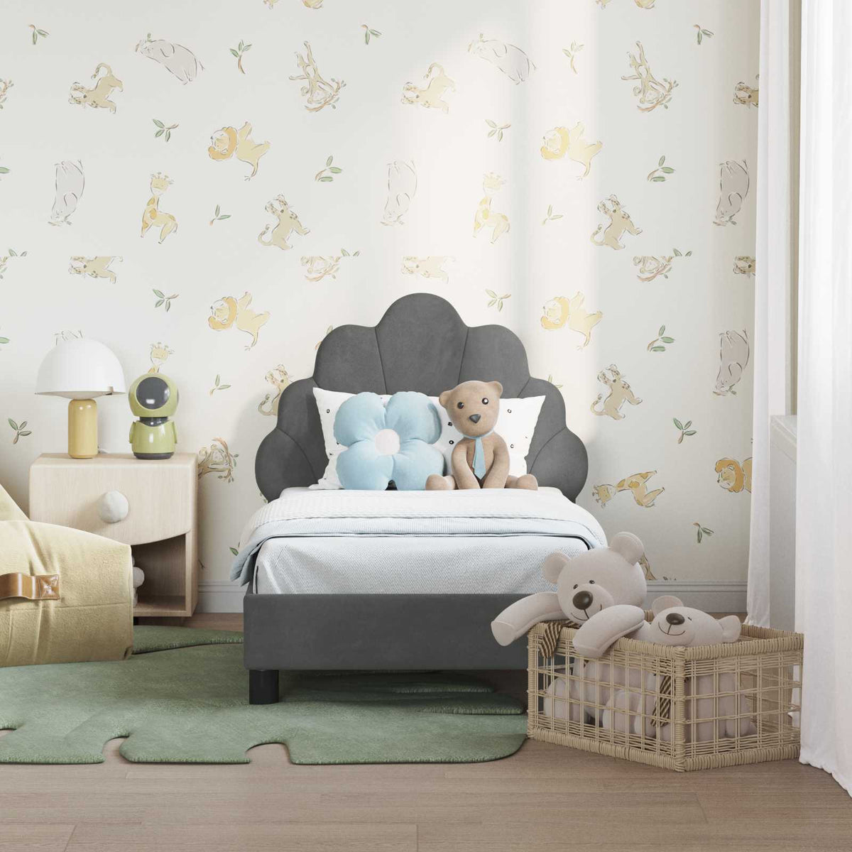 Struttura letto per bambini con testata Grigio Scuro Velluto | homemem39