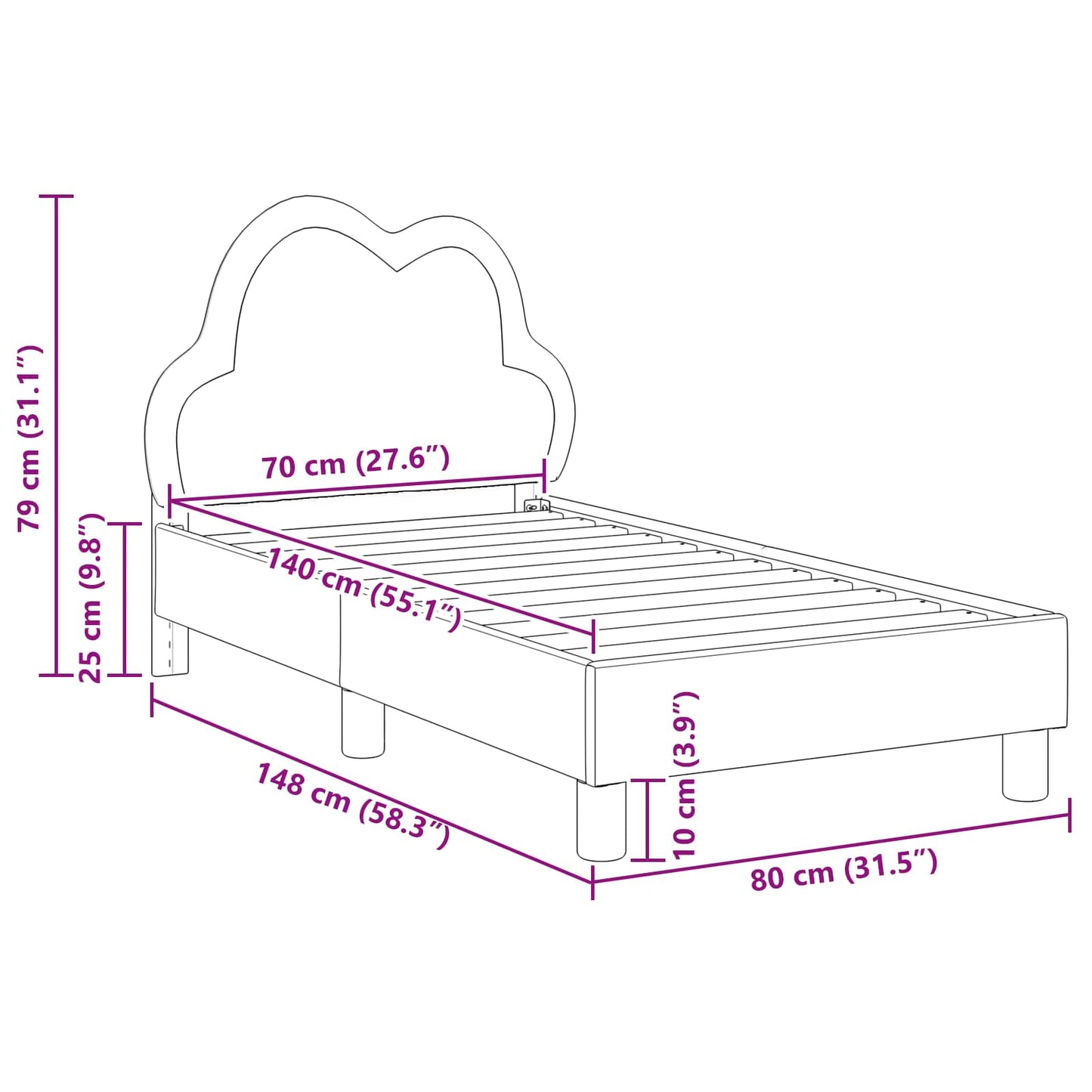 Struttura letto per bambini con testata Rosa 70 x 140 cm PU | homemem39