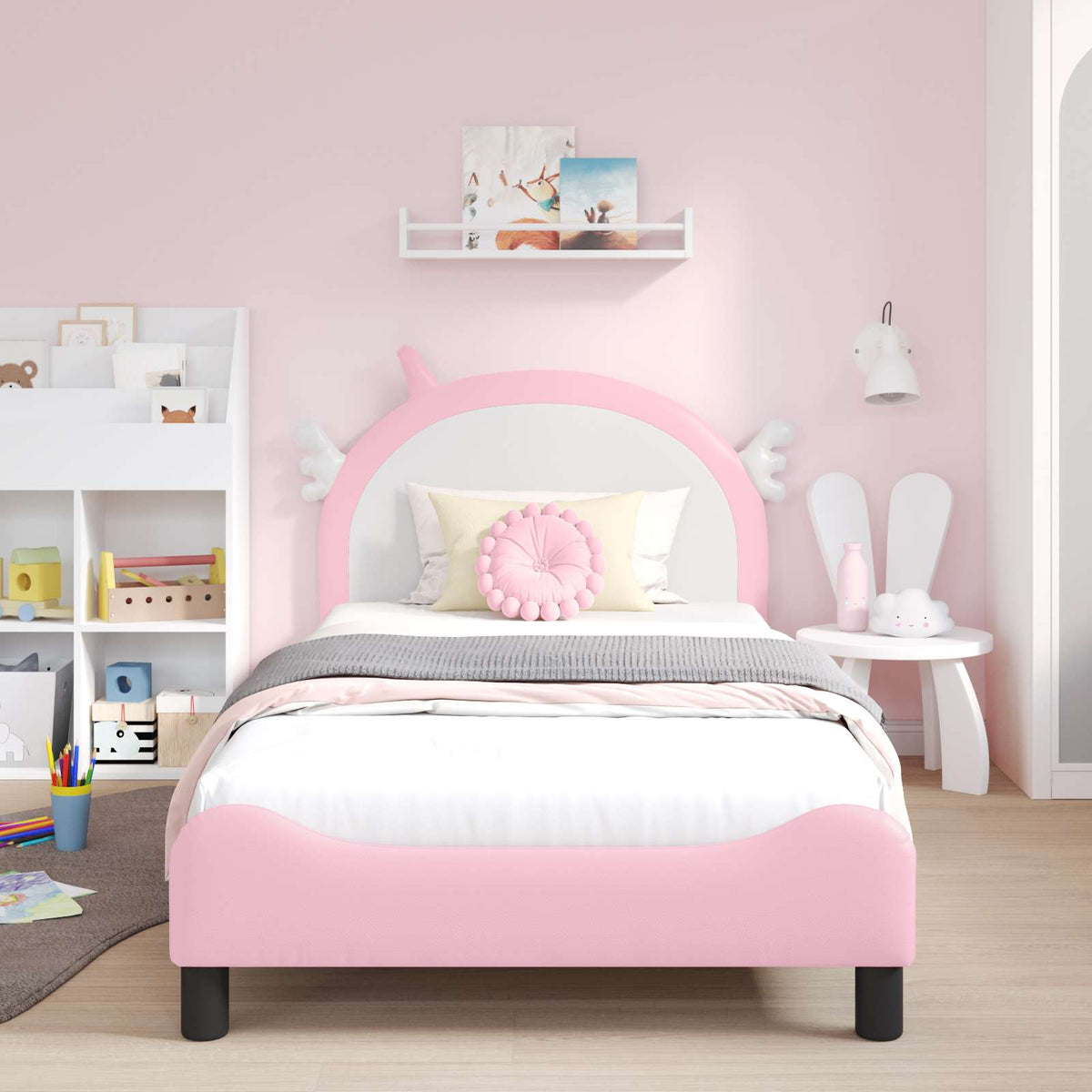 Struttura letto bambini con testata Rosa 80 x 200 cm PU | homemem39
