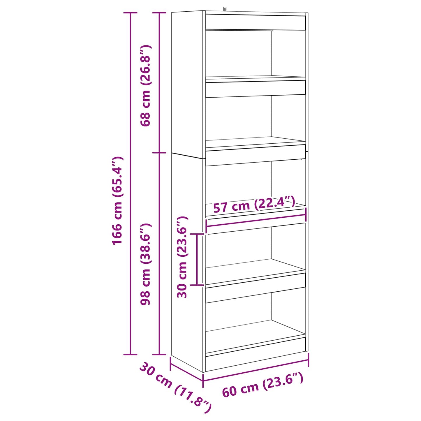 Armadio per Libri 5 livelli 60 x 30 x 166 cm Legno vecchio | homemem39