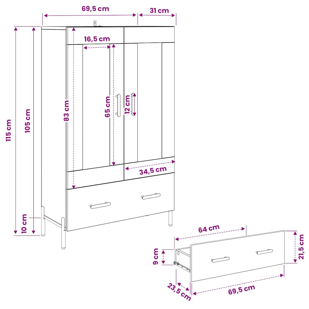 Credenza Corona Rovere artigianale 69,5 x 31 x 115 cm