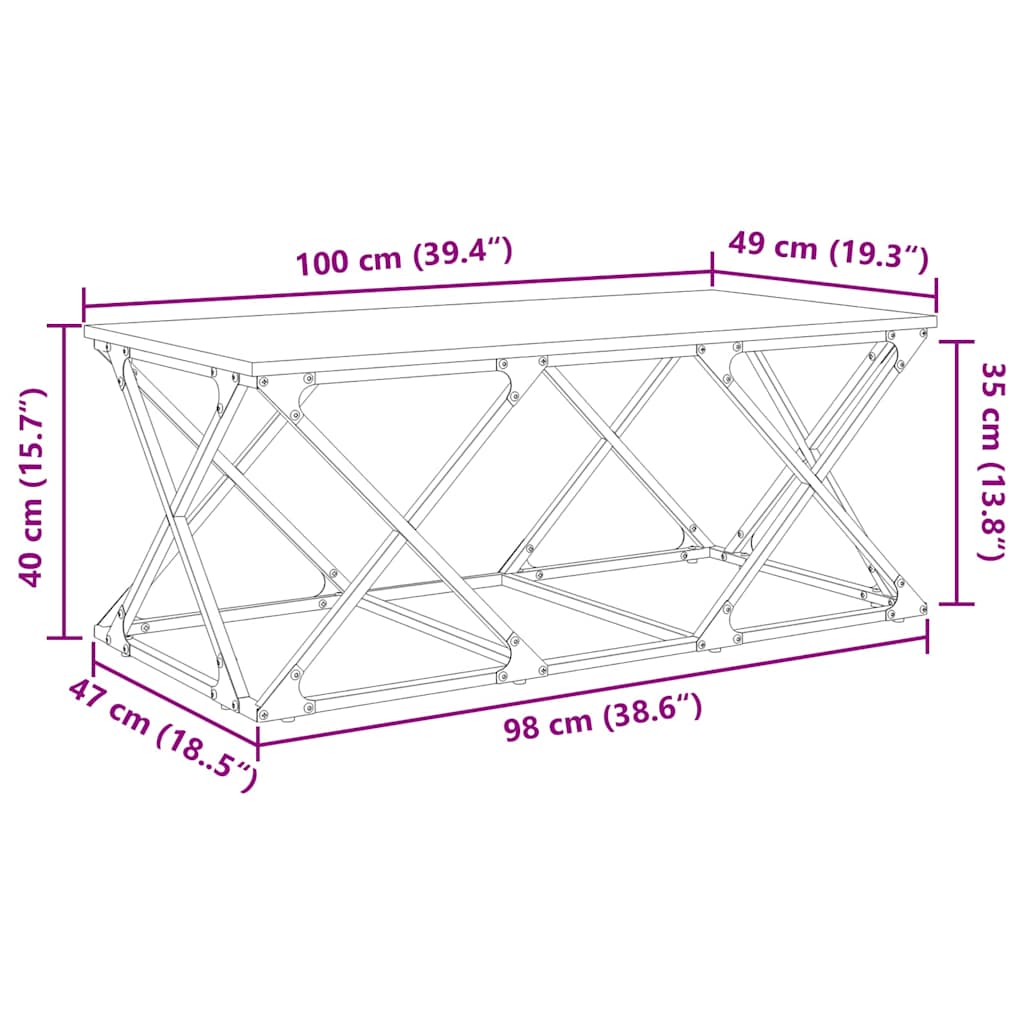 Tavolino da salotto Rovere artigianale 100 x 49 x 40 cm