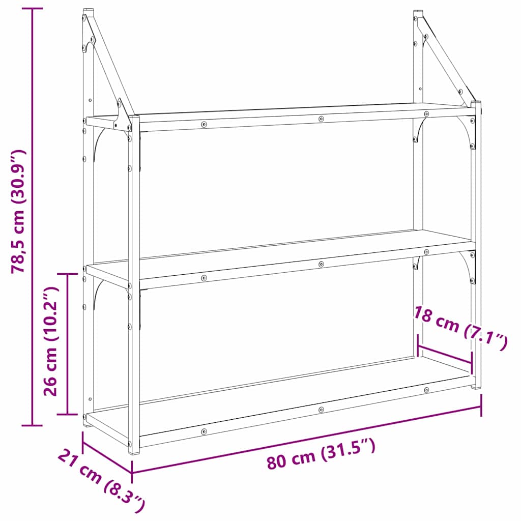 Scaffale da parete Rovere Nero 80 x 21 x 78,5 cm | homemem39