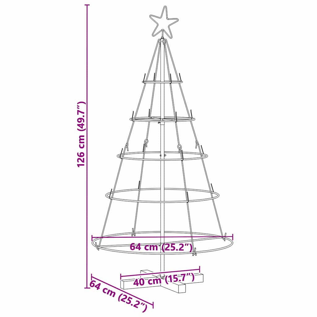 Albero a Cono di Natale con supporto Nero 125 cm Acciaio