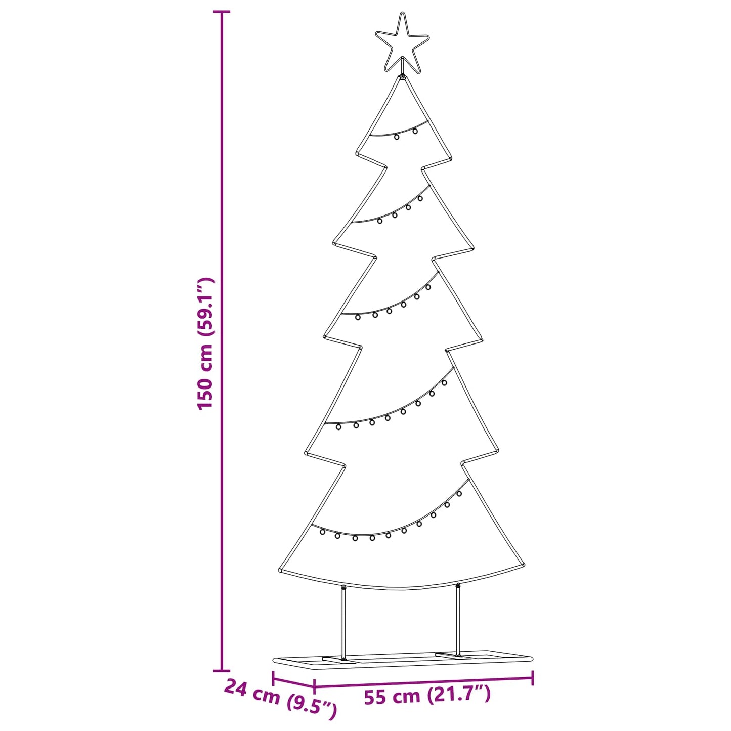 Albero di Natale in metallo con supporto Nero 150 cm Acciaio