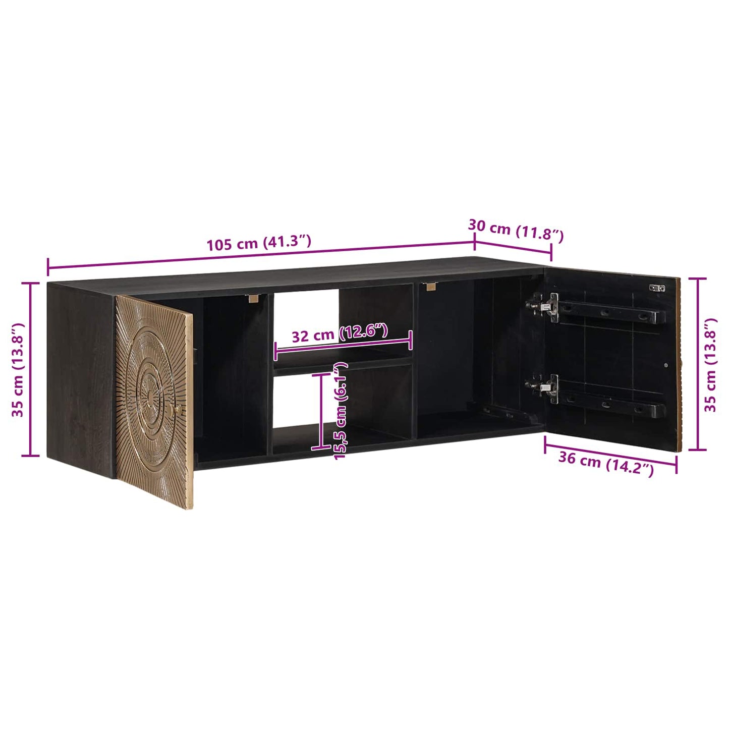 Mobile TV con lo scaffale con porta Ottone 105 x 30 x 35 cm
