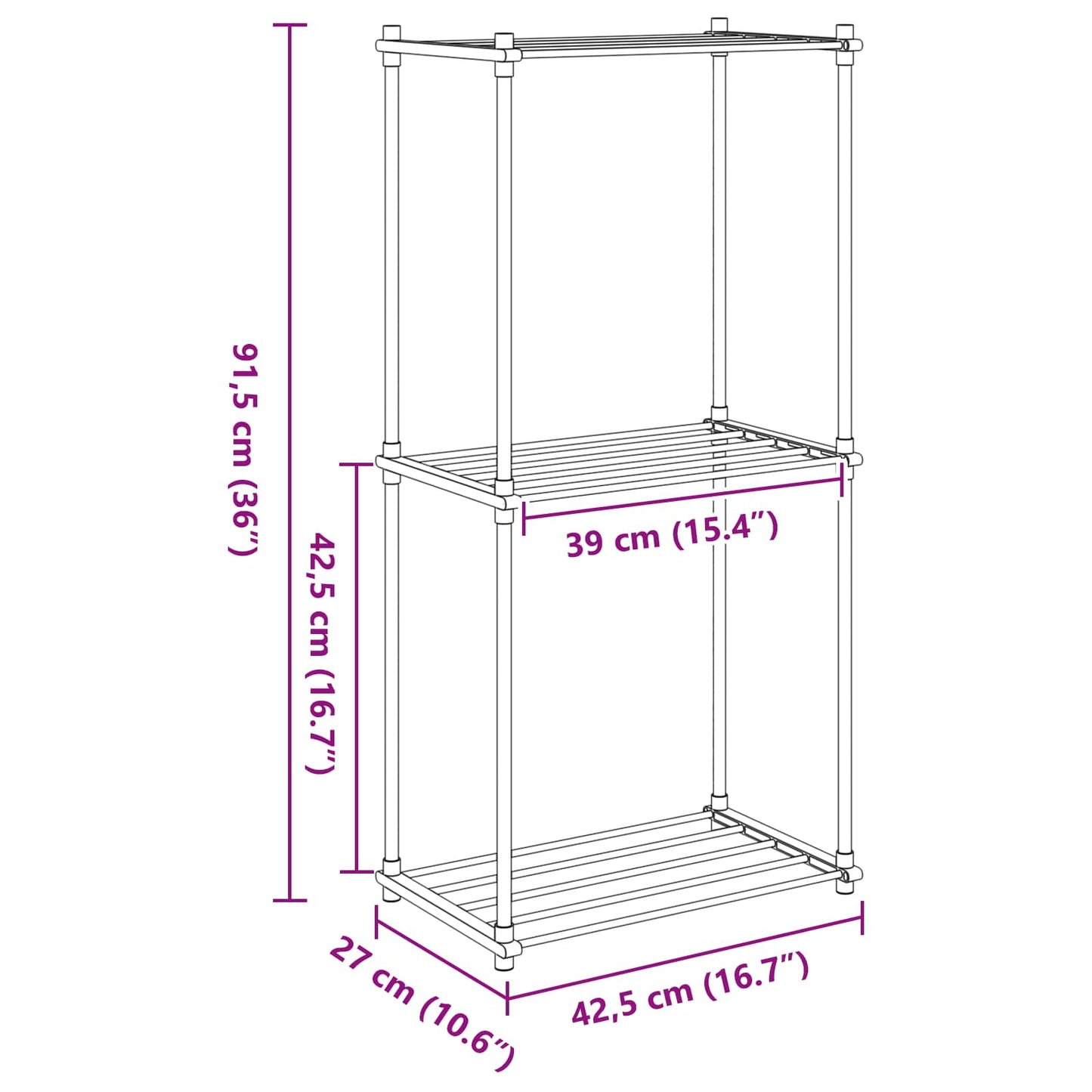 Mensola di Stoccaggio Bianco 42.5 x 27 x 91.5 cm Alluminio