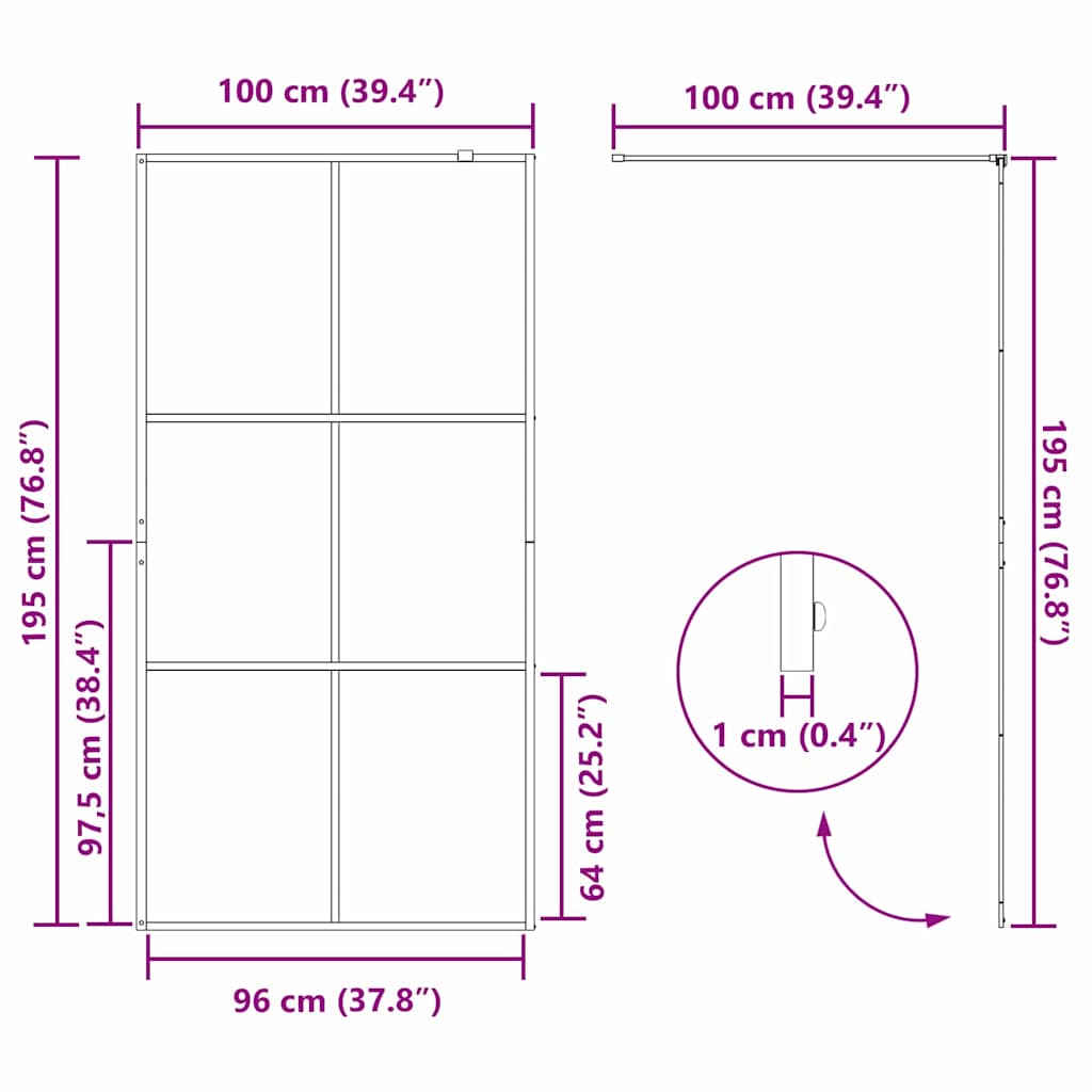Parete Doccia Walk-in Nero 100 x 195 cm vetro temperato | homemem39