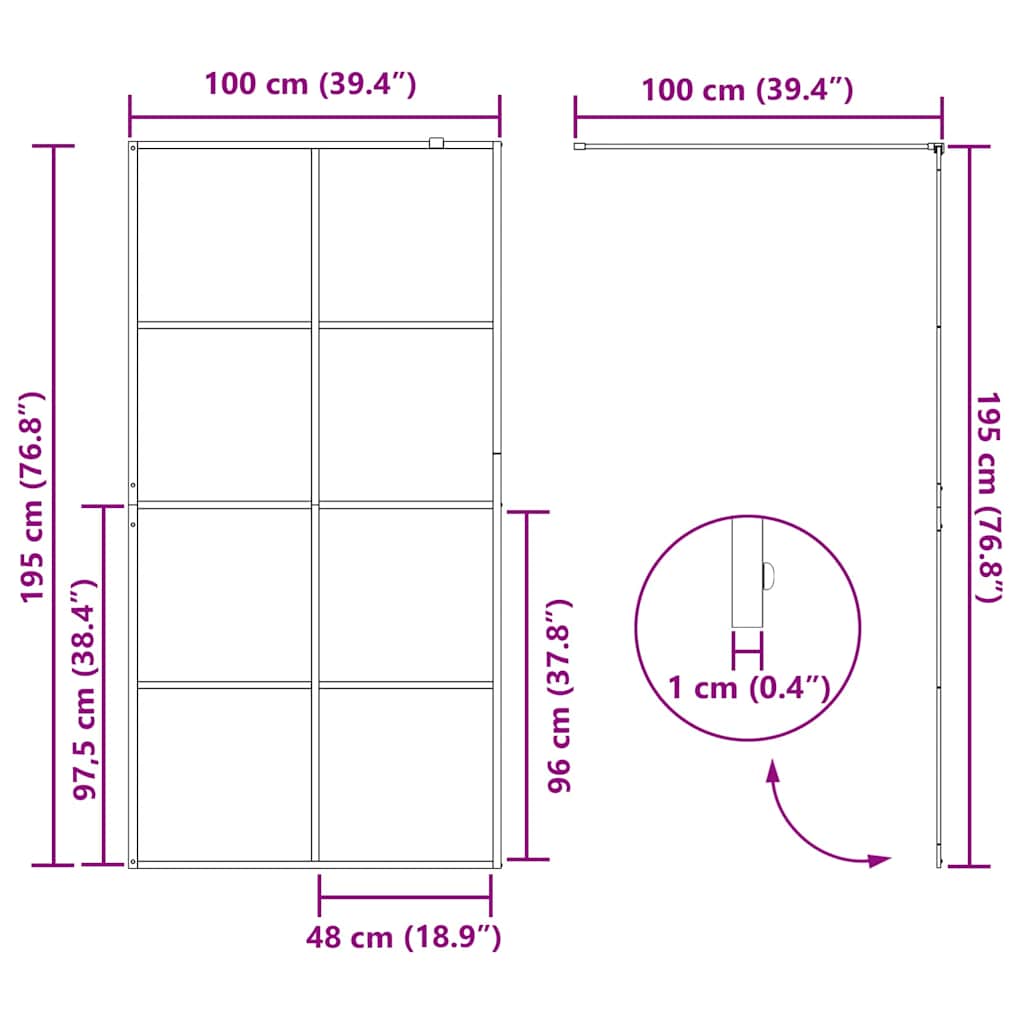 Parete Doccia Walk-in Nero 100 x 195 cm vetro temperato - homemem39
