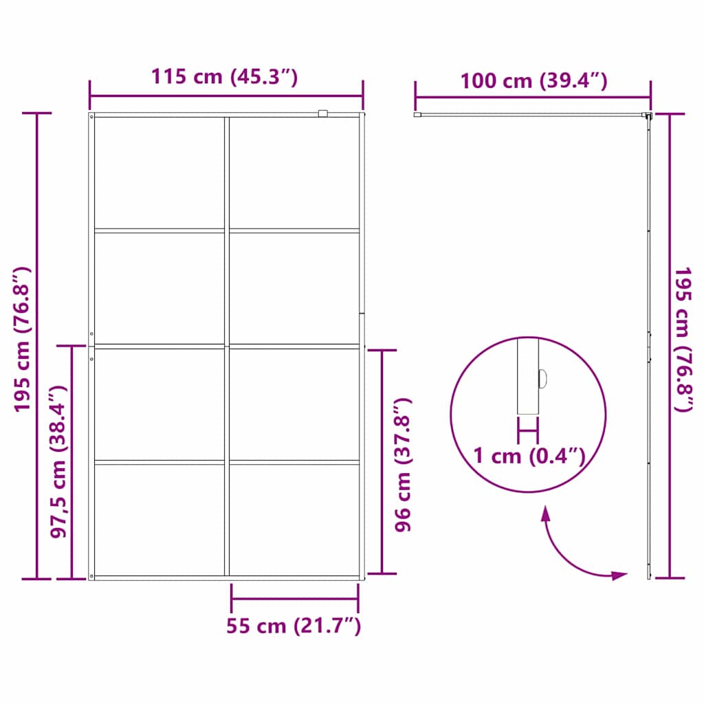 Parete Doccia Walk-in Nero 115 x 195 cm vetro temperato | homemem39