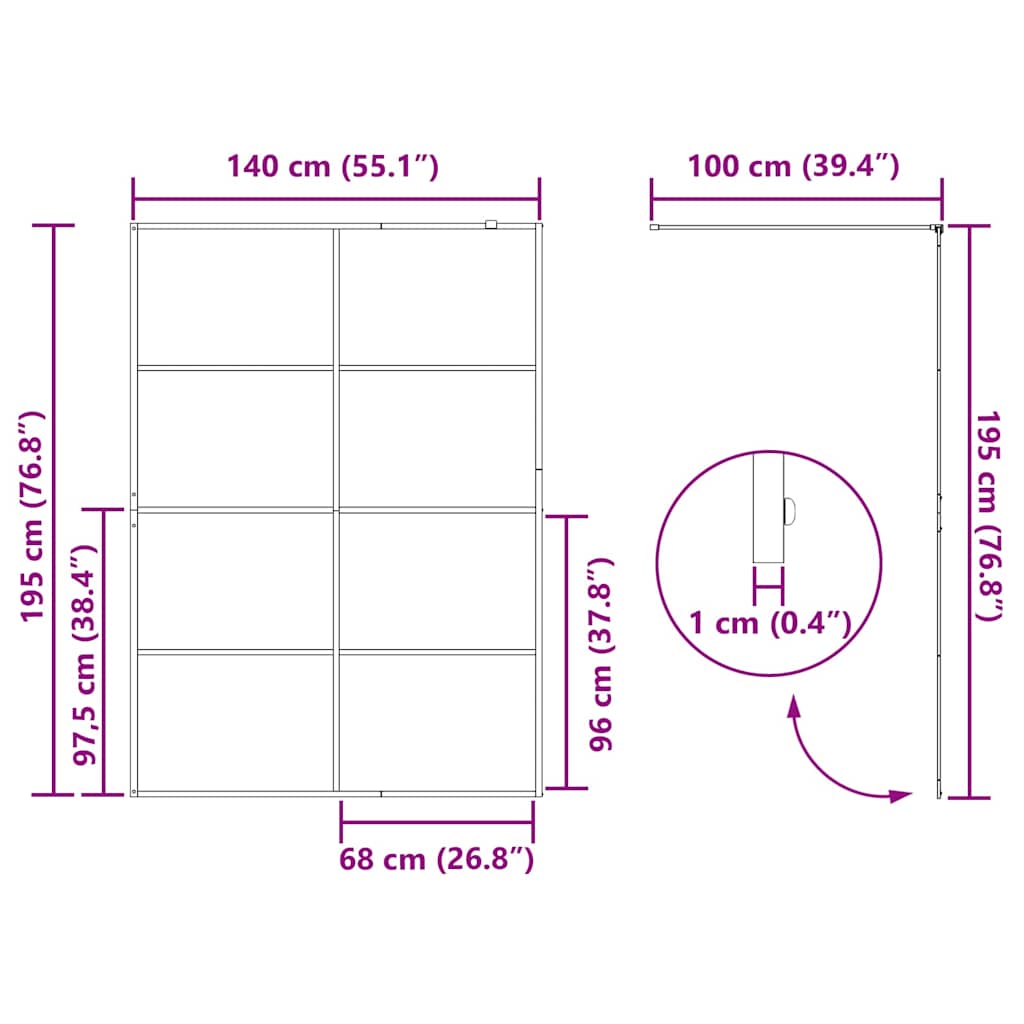 Parete Doccia Walk-in Nero 140 x 195 cm vetro temperato | homemem39