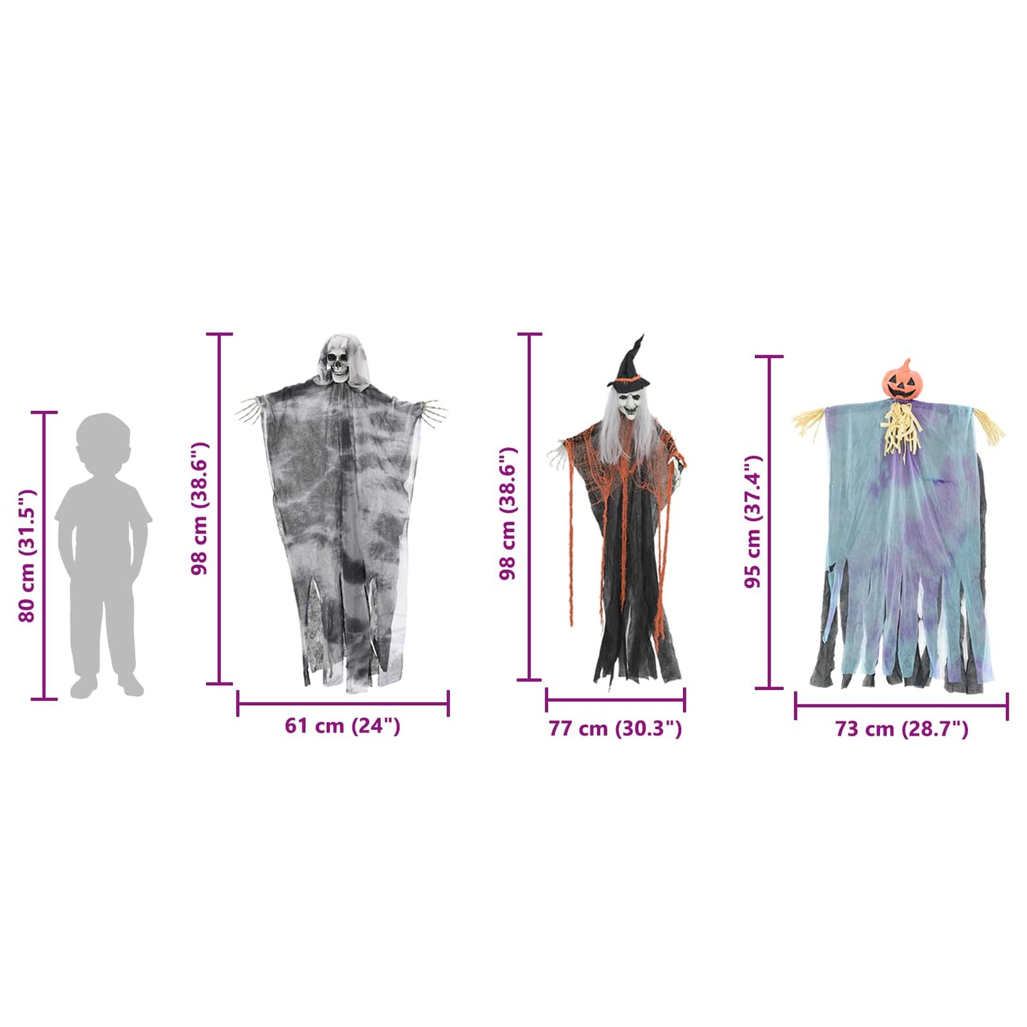 Fantasma appeso di Halloween 3 pcs Multicolore 61 x 97 cm | homemem39