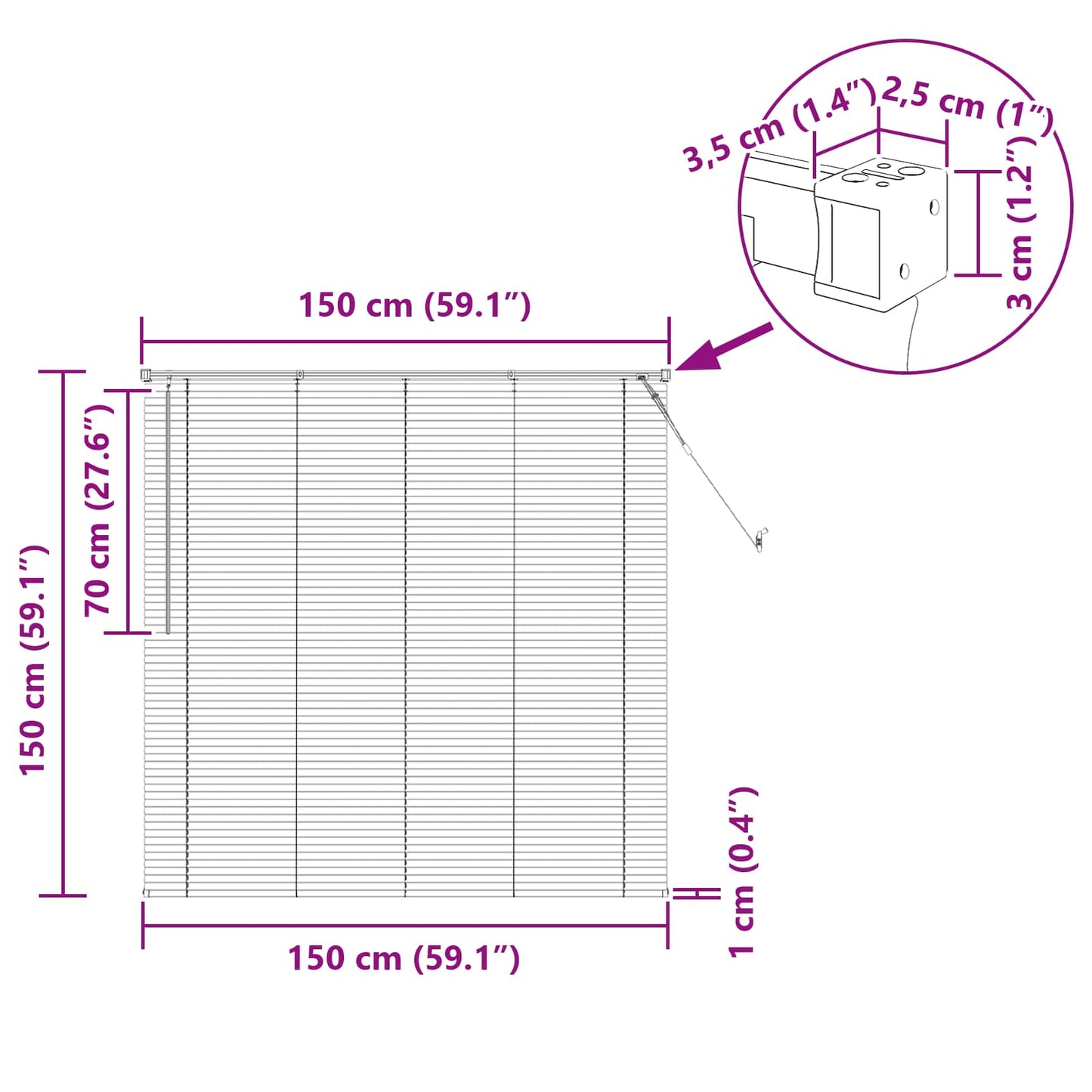 Tenda Veneziana Marrone Scuro con Motivo 150 x 150 cm 25 mm PVC | homemem39
