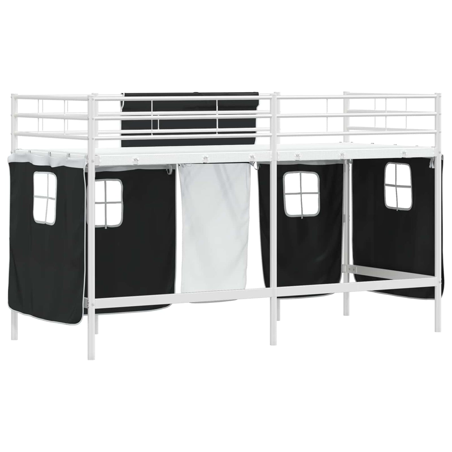 Struttura del Letto Loft per Bambini con Tendine Bianco e Nero | homemem39