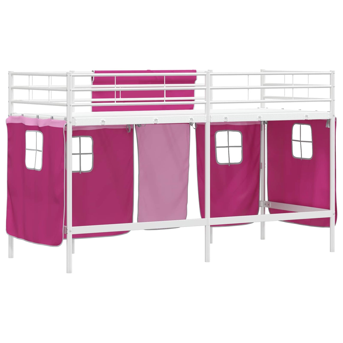 Struttura del Letto Loft per Bambini con Tendine Bianco e Rosa