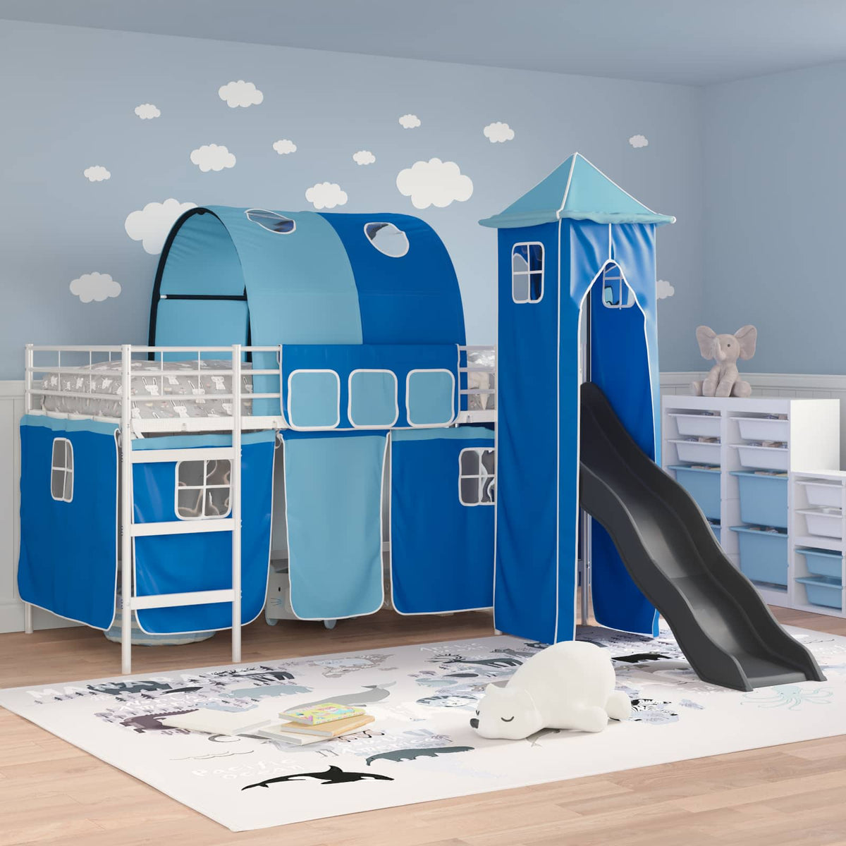 Letto a castello per bambini Bianco e Blu 107 x 203 cm Metallo | homemem39