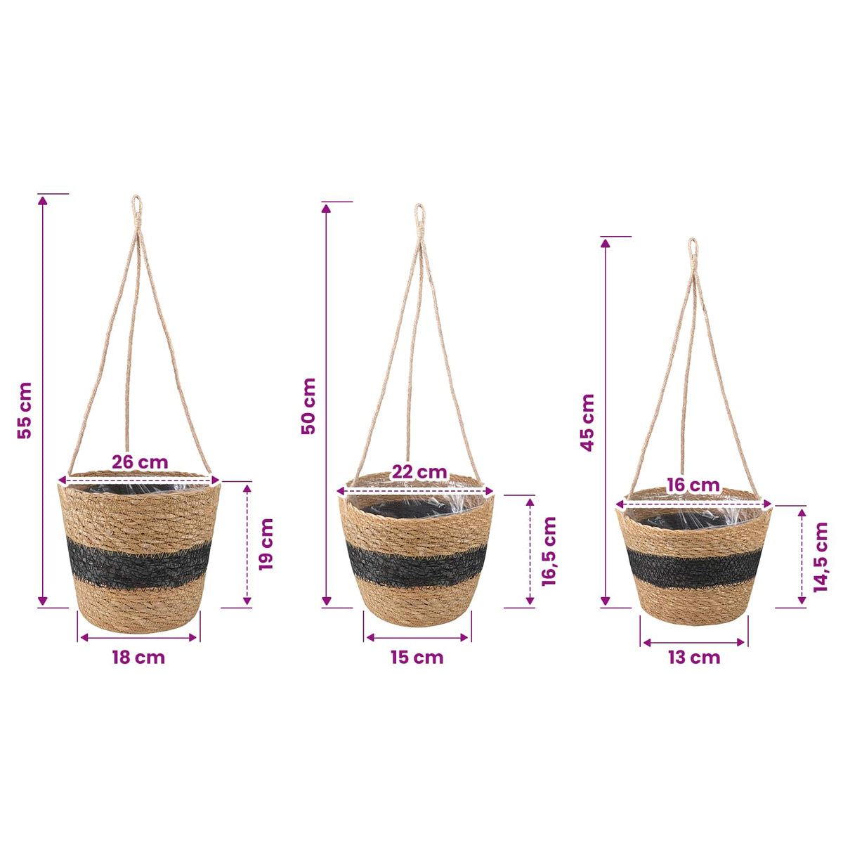 3 pz Naturale e Nero Ø26 x 19 cm 100% Erba marina | homemem39