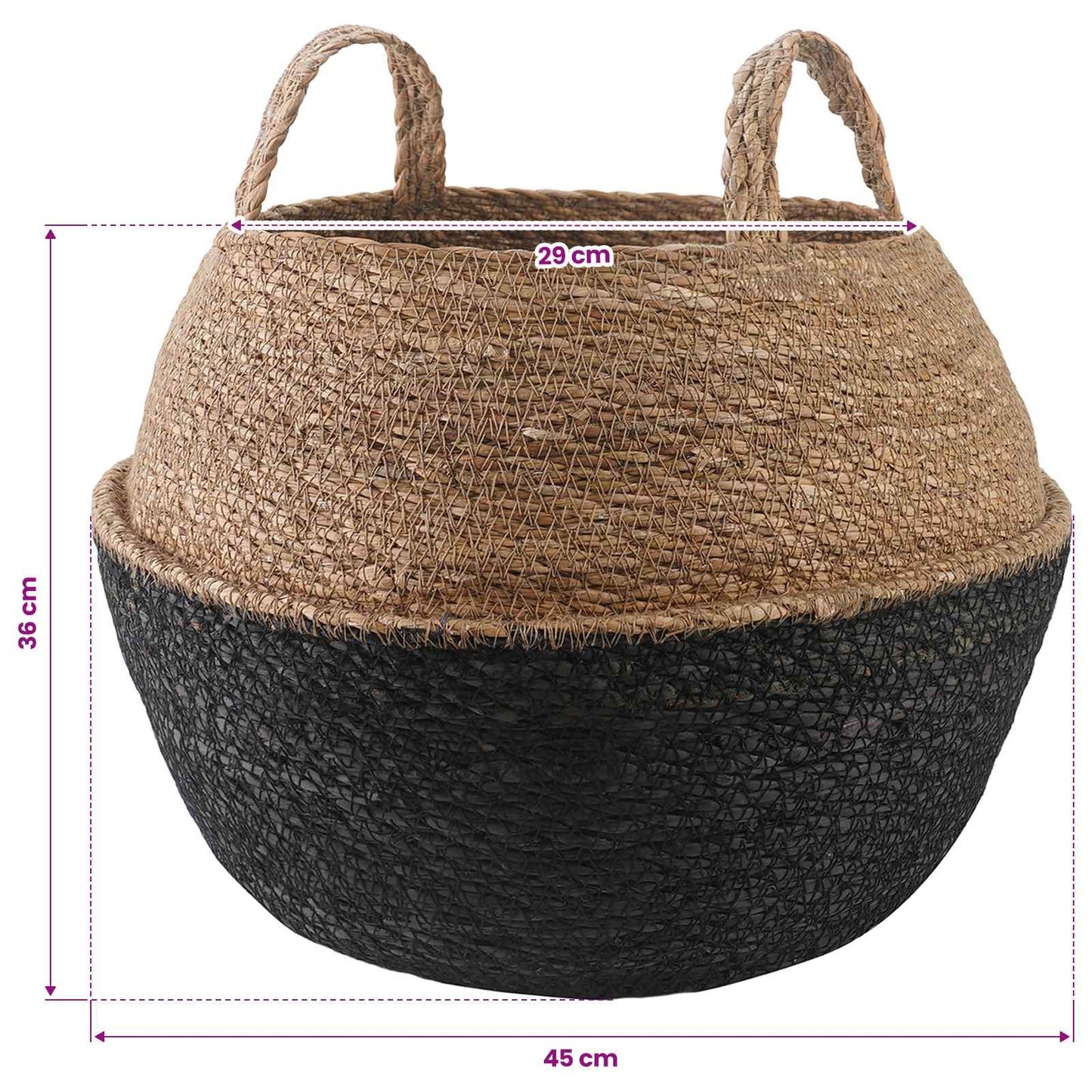 Vaso da fiori con manici Nero Ø 45 x 36 cm 100% Erba marina | homemem39