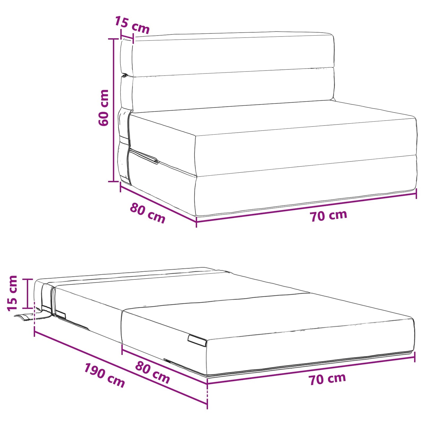 Divano Letto Pieghevole Crema 70 x 80 x 60 cm Tessuto