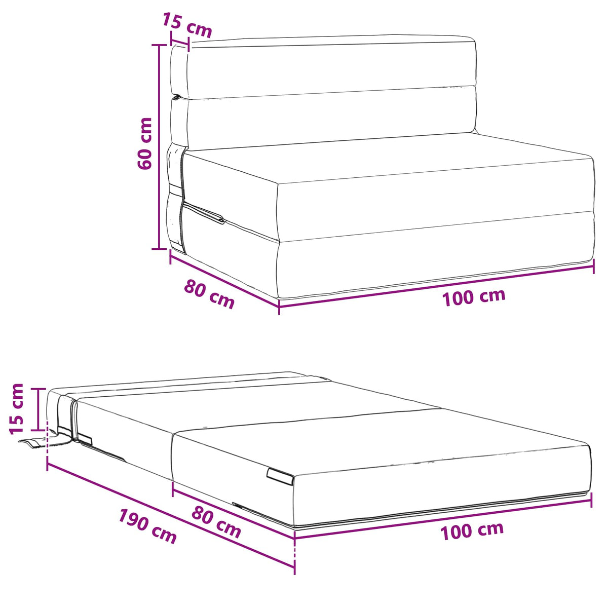 Divano Letto Pieghevole Crema 100 x 80 x 60 cm Tessuto