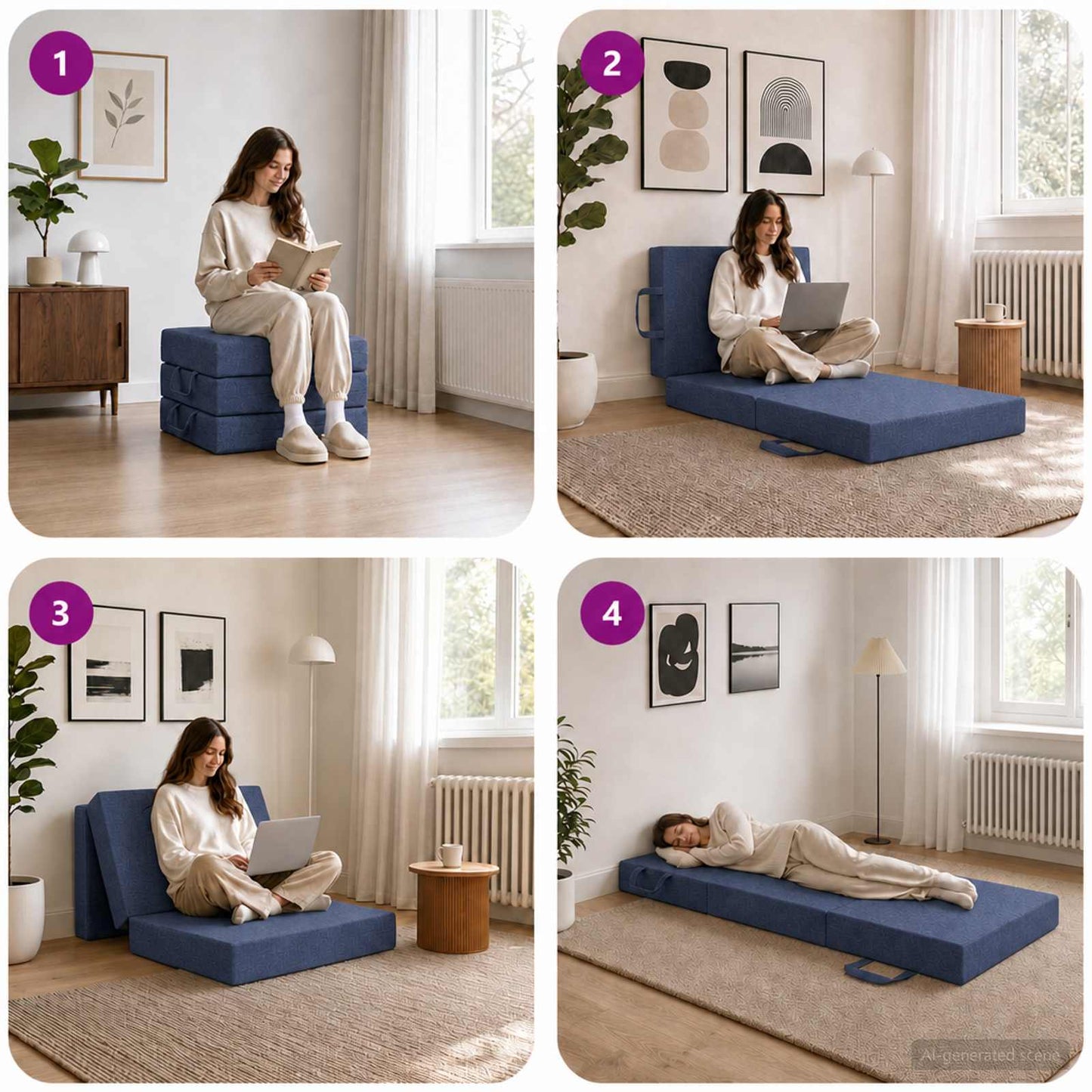 Divano Letto Pieghevole 75 x 63 x 45 cm Blu | homemem39
