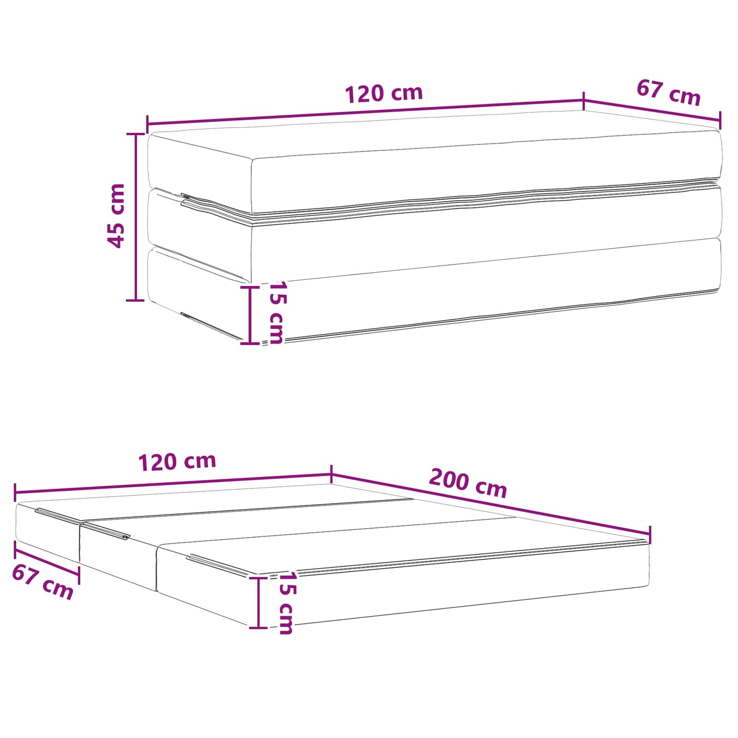 Divano Letto Pieghevole 120 x 67 x 45 cm Nero | homemem39