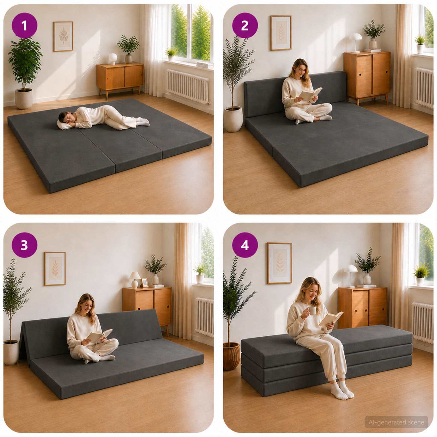 Divano Letto Pieghevole 180 x 67 x 45 cm Grigio Scuro | homemem39