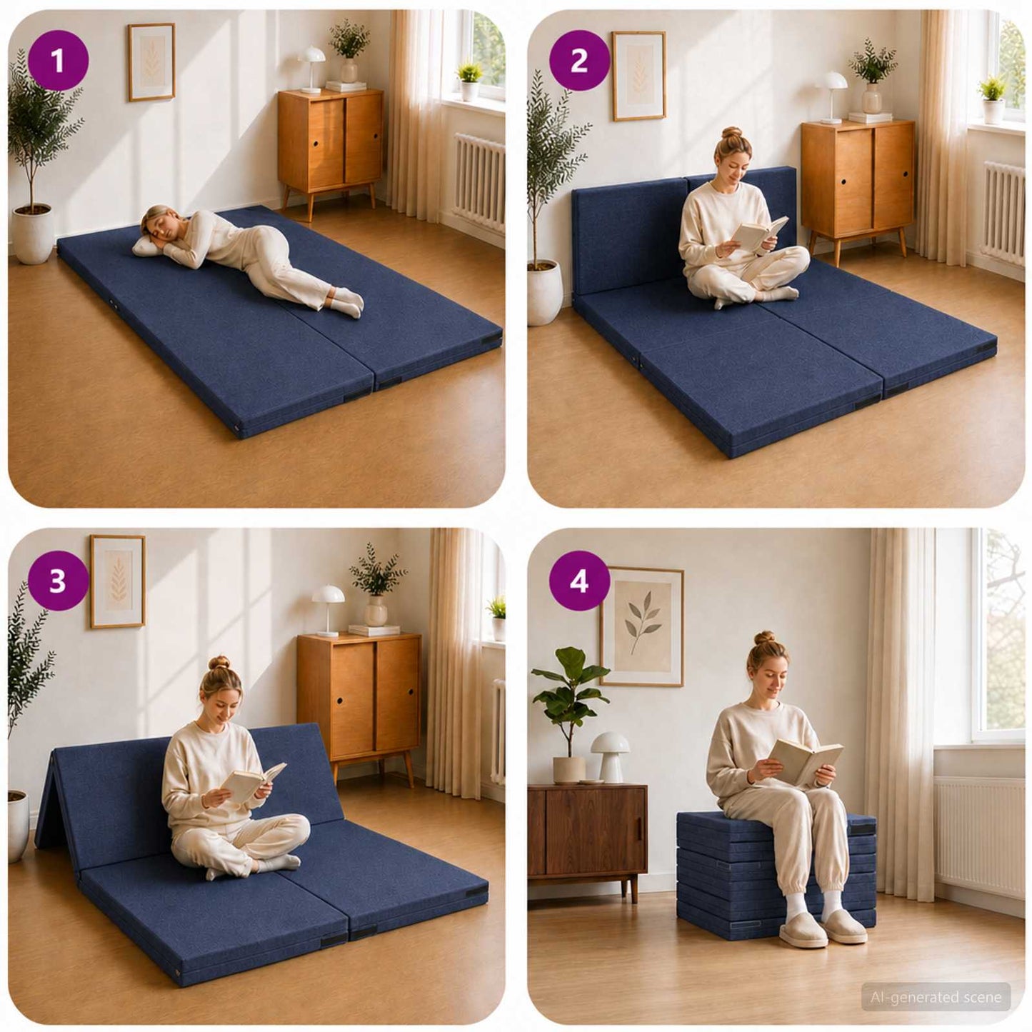 Divano Letto Pieghevole 140 x 67 x 45 cm Blu | homemem39