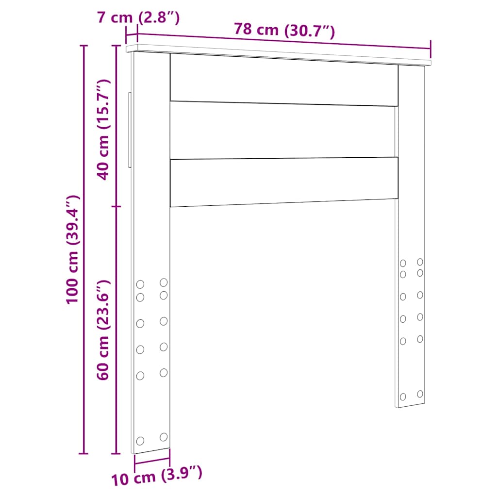 Testiera con testiera Grigio Sonoma 75 cm Legno multistrato