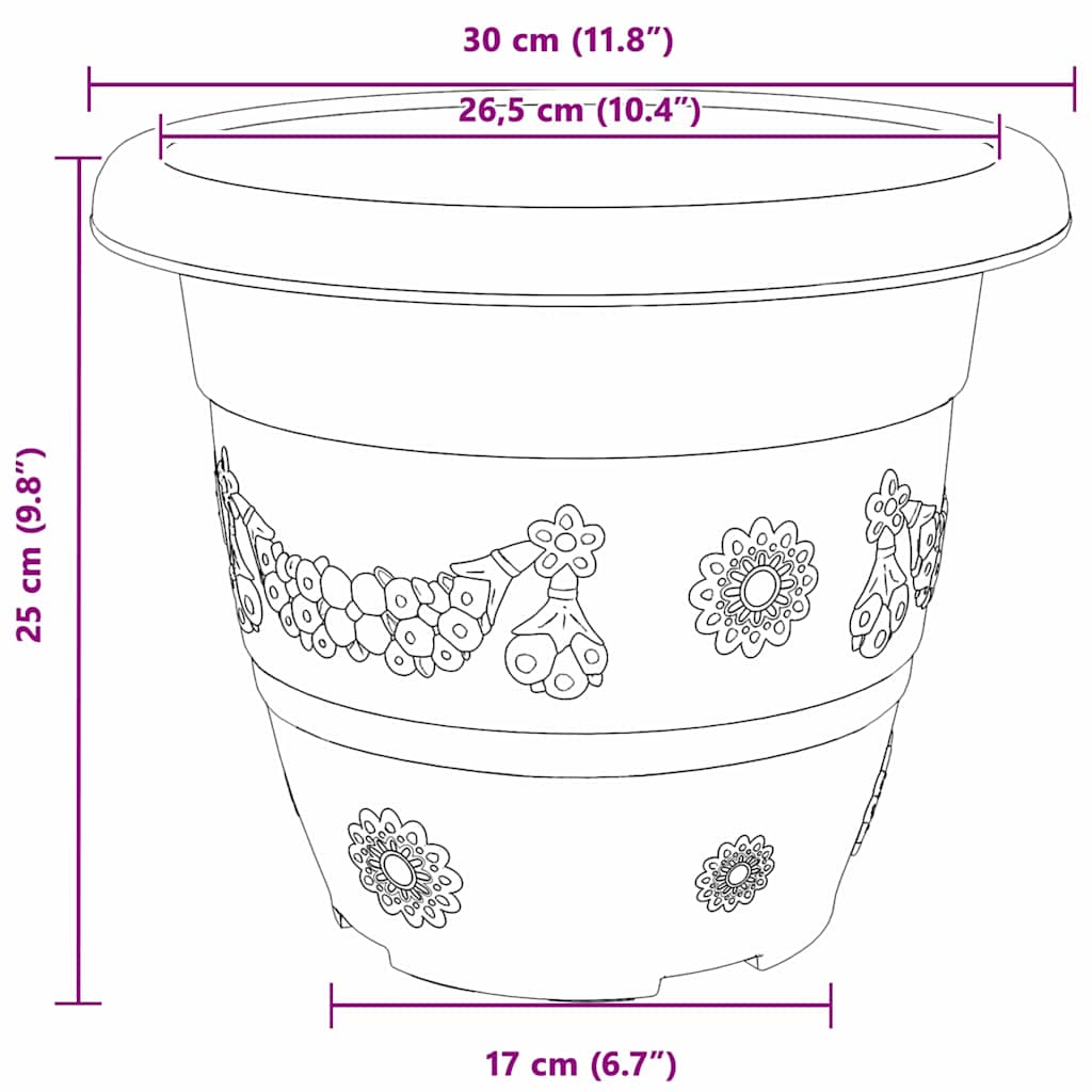 Vaso Rotondo per Fiori 6 pcs Rosso Mattone Ø 30 x 25 cm | homemem39