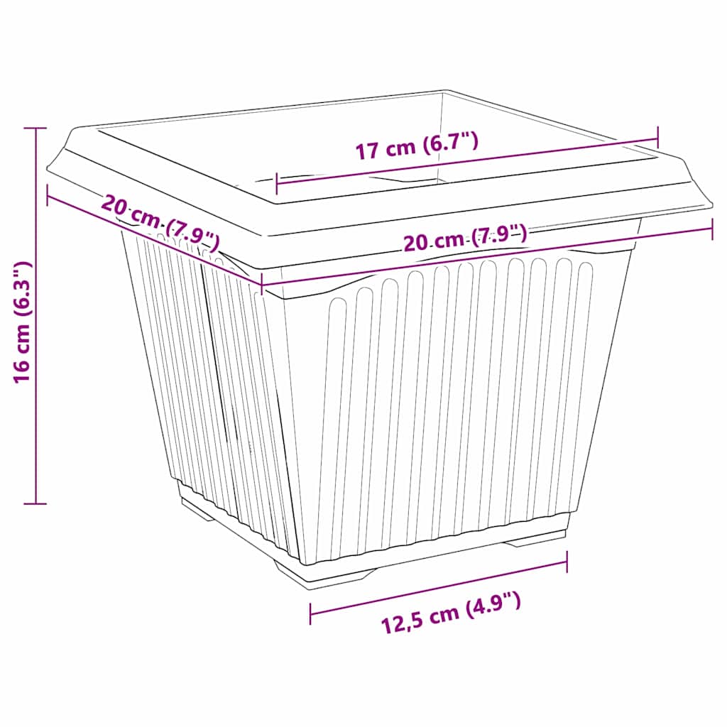 Vaso quadrato per fiori 6 pz Nero 20 x 20 x 16 cm Plastica | homemem39