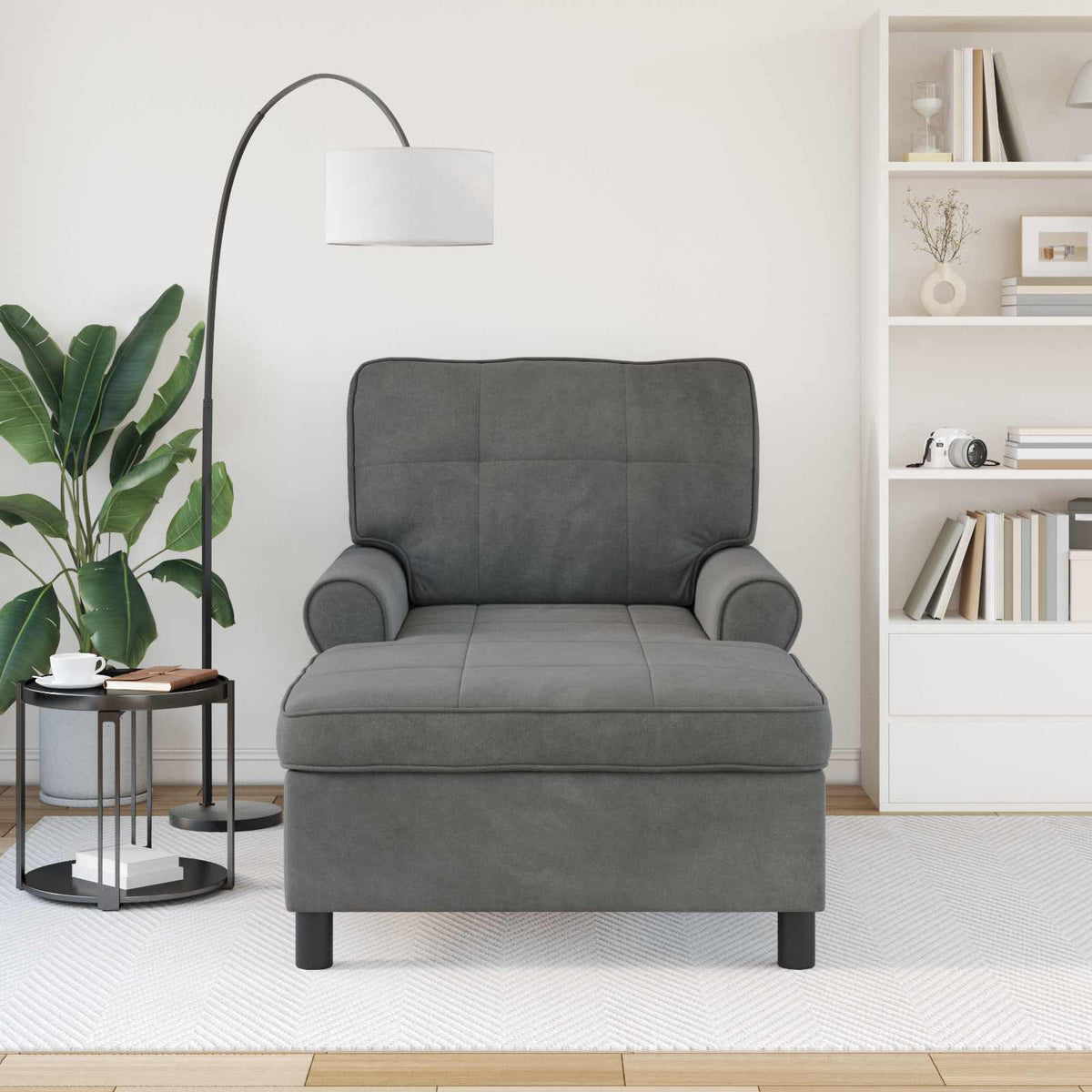 Chaise Lounge con cuscino Grigio scuro 91 x 157 x 91 cm Velluto - homemem39
