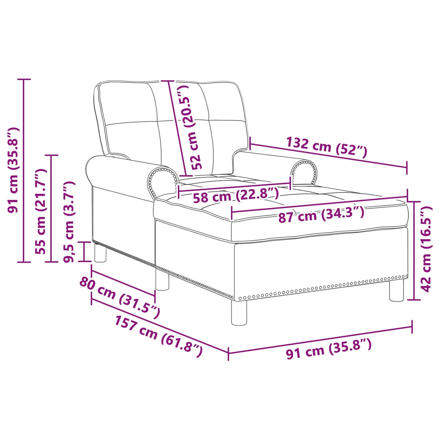 Chaise Lounge con cuscino Crema 91 x 157 x 91 cm Tessuto