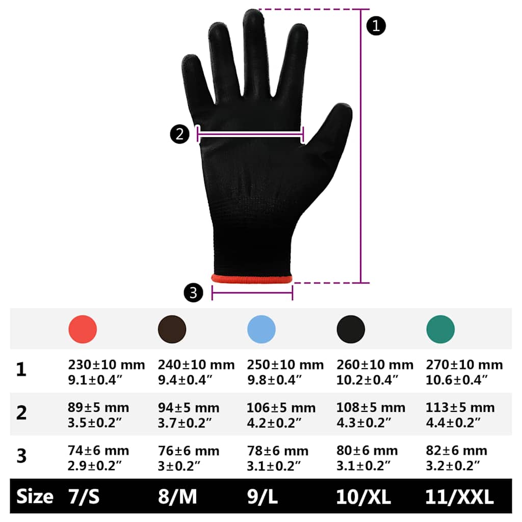 Guanti da Lavoro 12 pcs Nero 7 / S Poliestere | homemem39