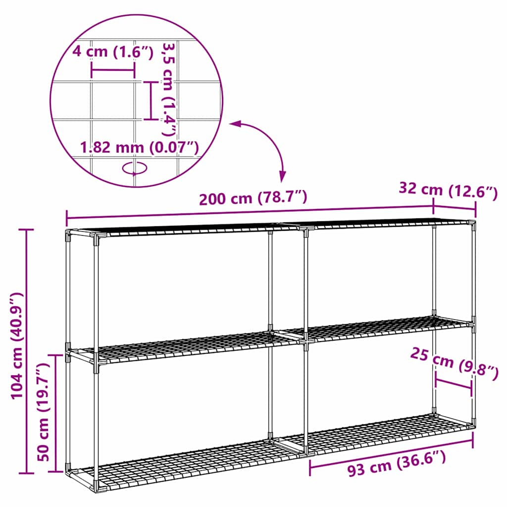 Supporto per piante a 3 livelli Nero 200 x 32 x 104 cm Acciaio