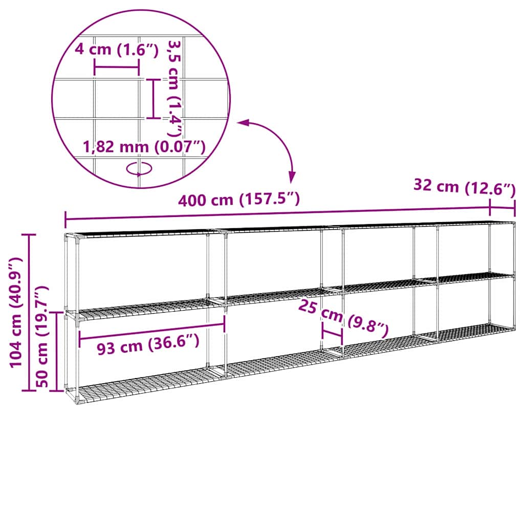 Supporto per piante a 3 livelli Nero 400 x 32 x 104 cm Acciaio