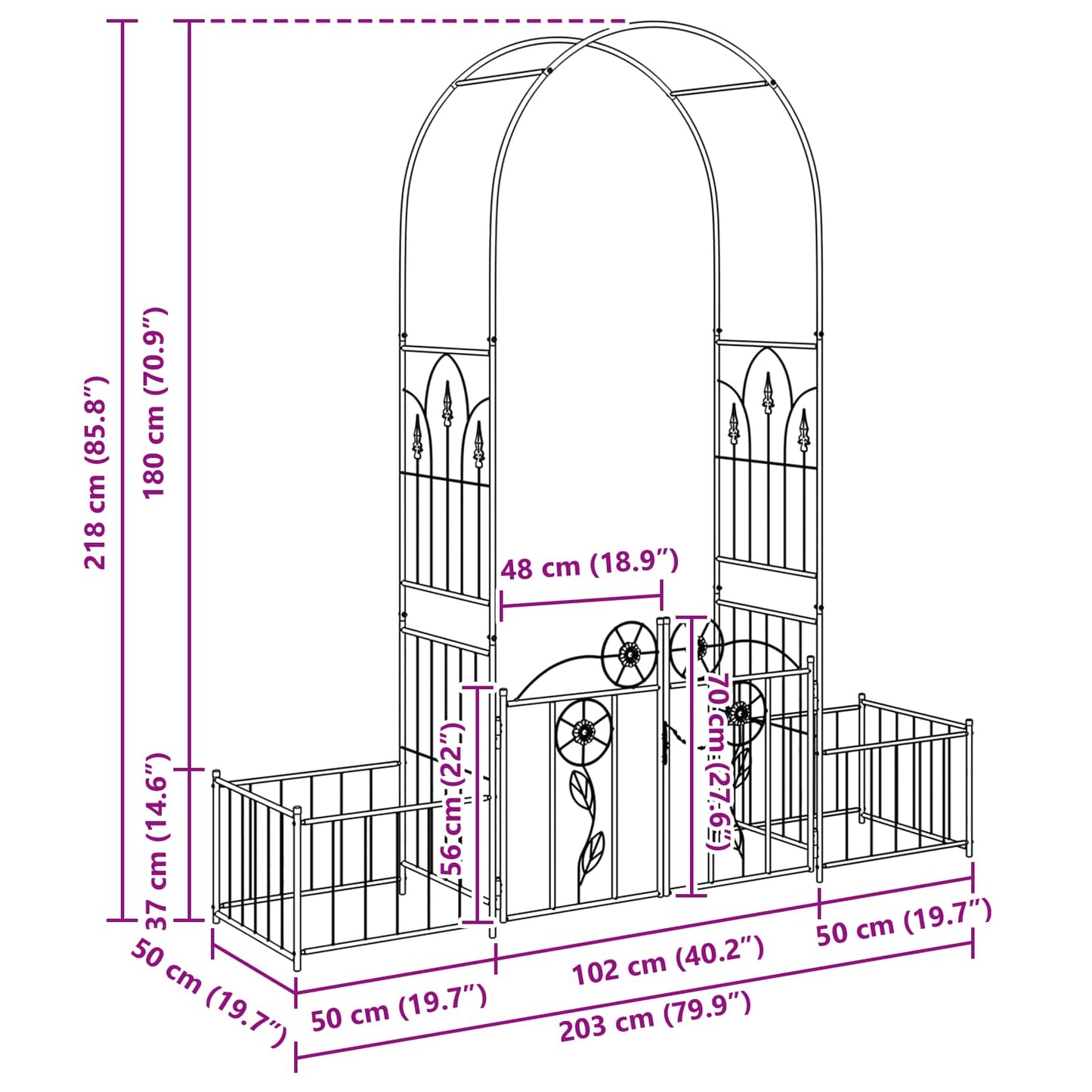 Arco da Giardino con blocco Nero 203 x 50 x 218 cm