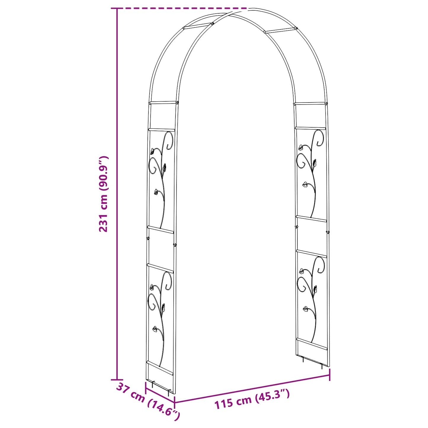 Arco da Giardino Floreale Nero 115 x 37 x 231 cm | homemem39