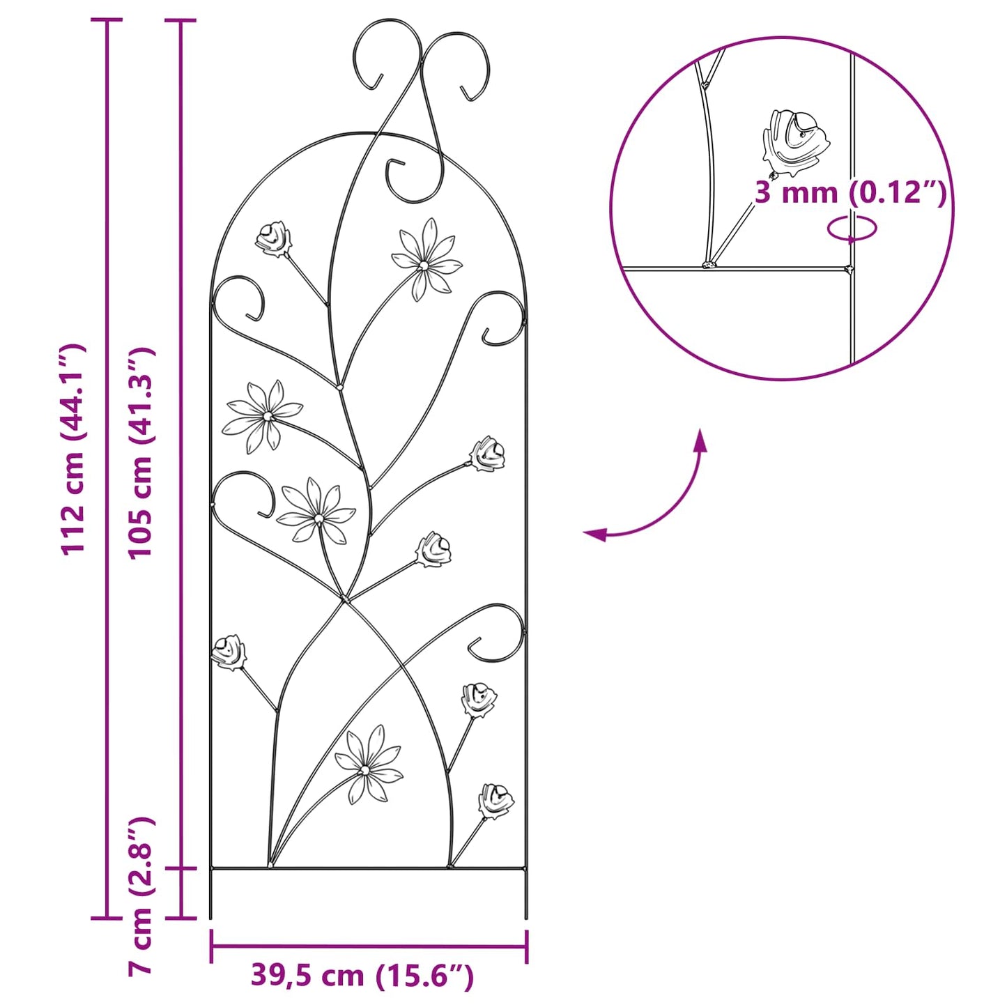 Recinzione per Giardino 3 pcs Nero 112 x 39,5 cm Acciaio | homemem39