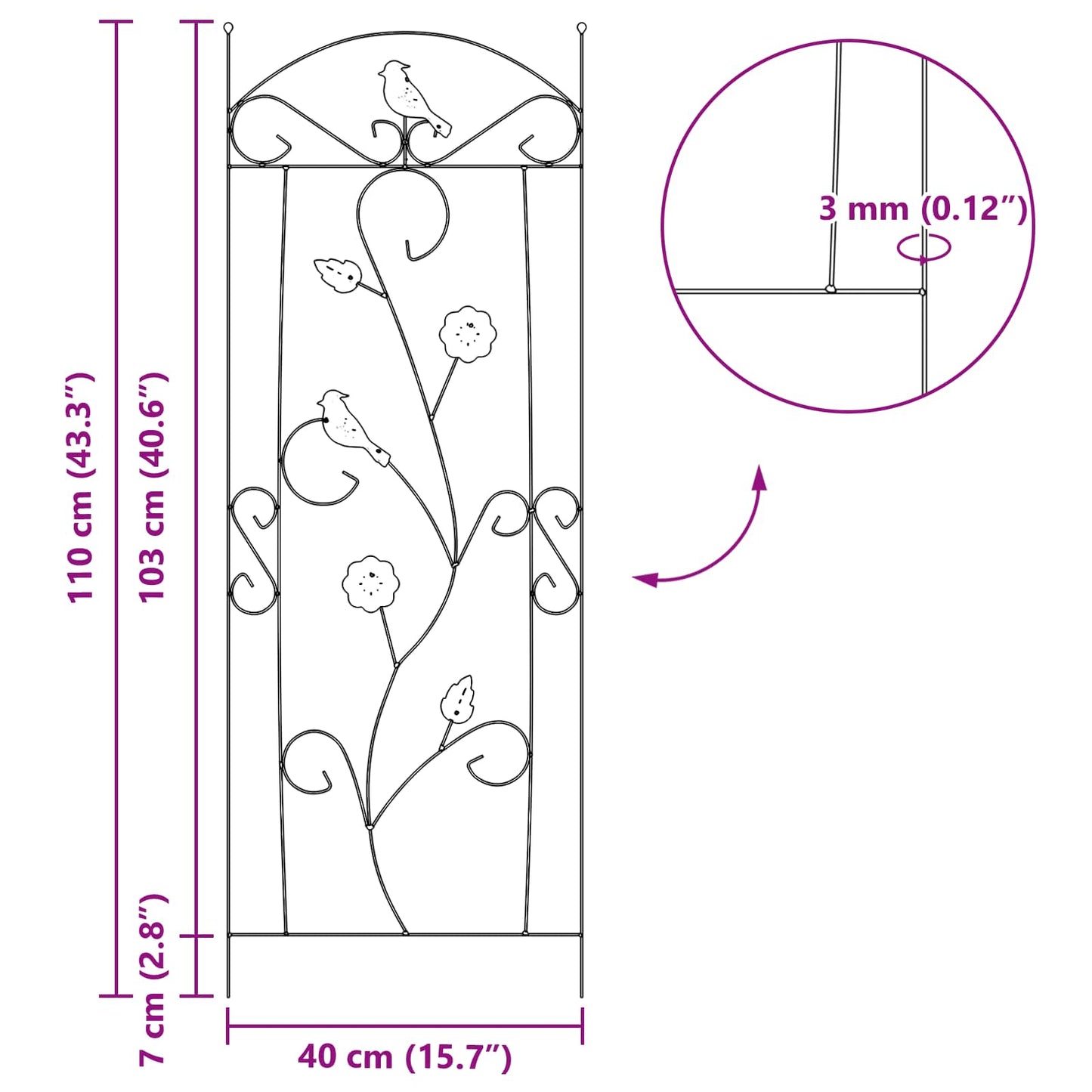 Recinzione per Giardino 3 pcs Nero 110 x 40 cm Acciaio | homemem39