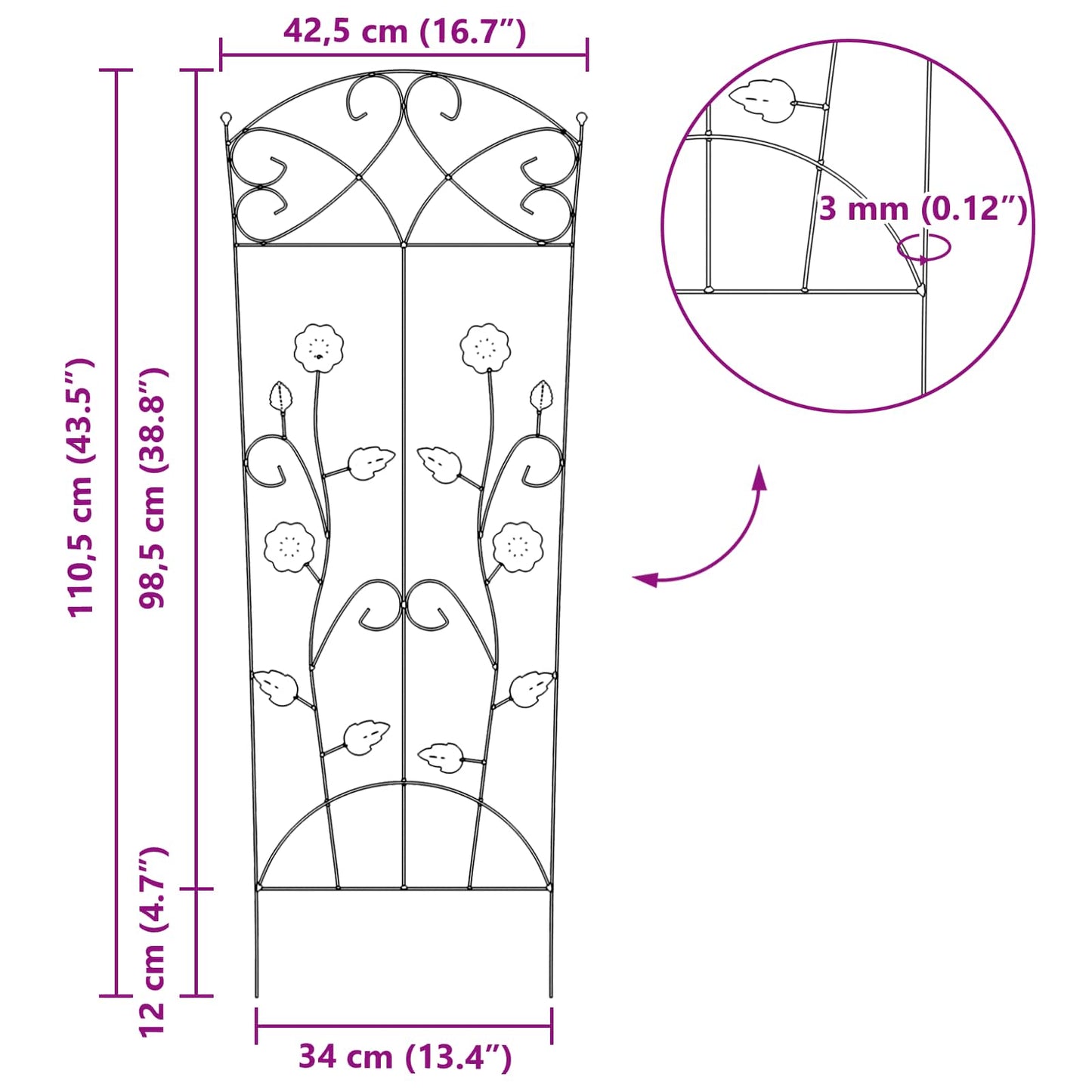 Recinzione per Giardino 3 pcs Nero 110,5 x 42,5 cm Acciaio | homemem39