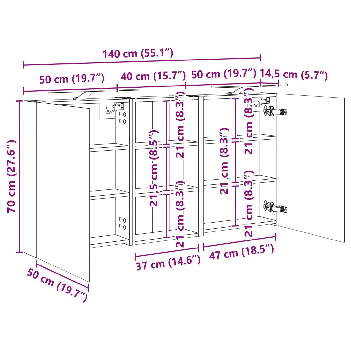 Set di Armadi da Bagno 3 pcs 140 x 14,5 x 70 cm