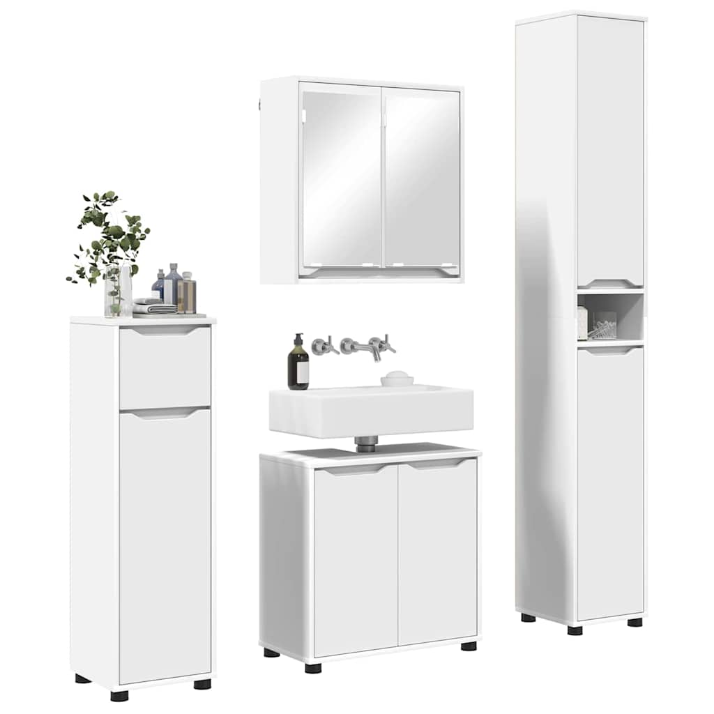 Set di mobili per il bagno 4 pcs Bianco Legno multistrato | homemem39