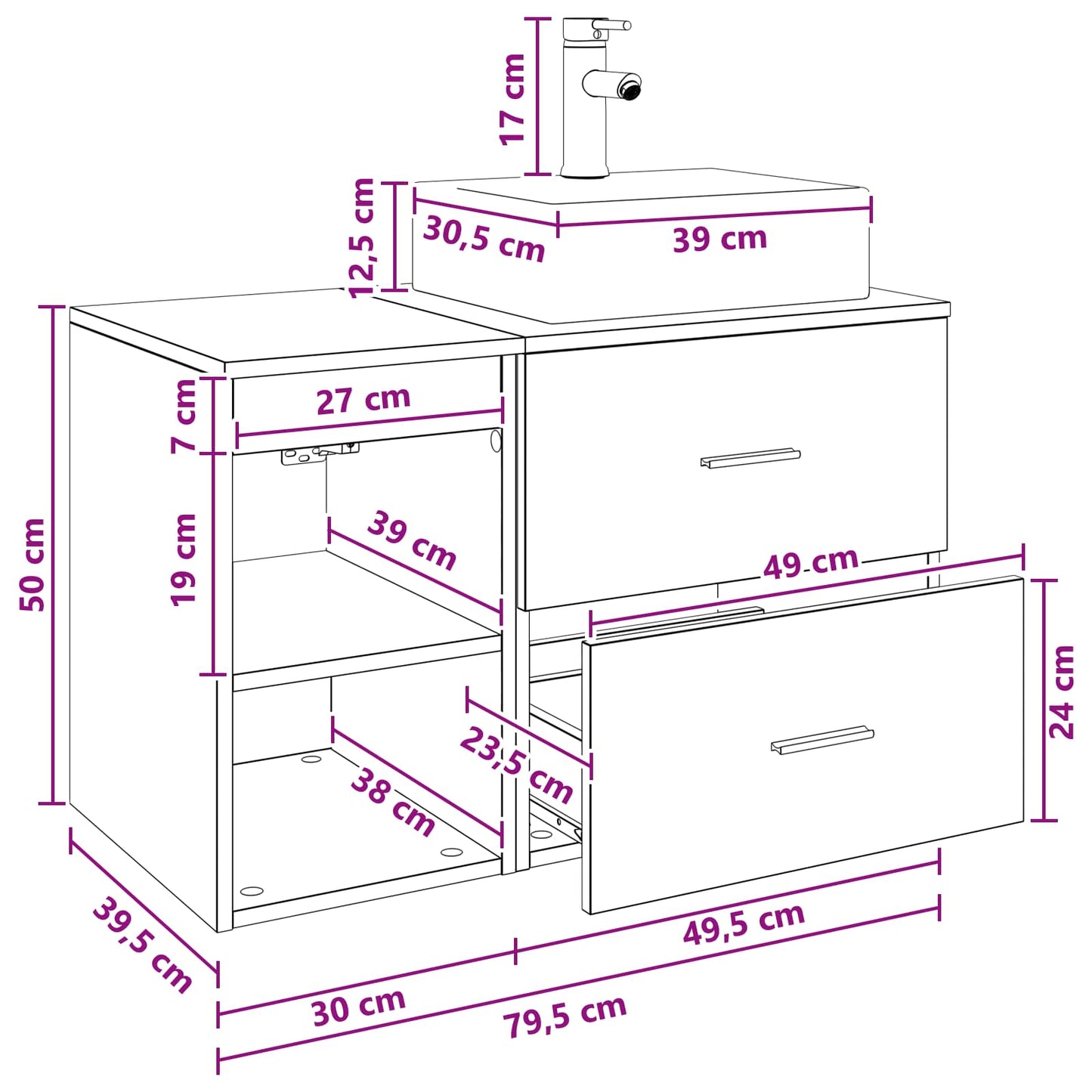 Set di mobili per il bagno 2 pcs Rovere Fumo | homemem39