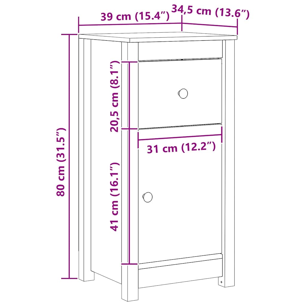 Credenza 2 pcs Marrone cerato 39 x 34,5 x 80 cm Pino massello