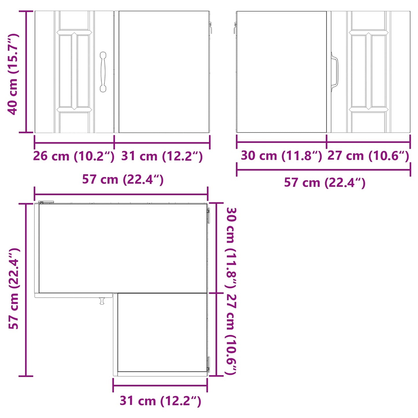 Mobile angolare per parete LUCCA Nero 57 x 57 x 40 cm