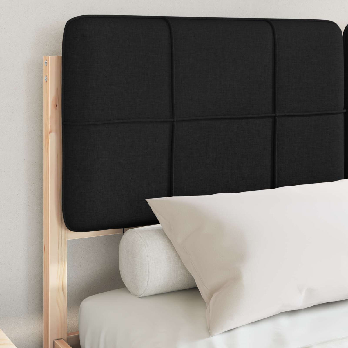 Letto con Testiera Rivestita Nero 150 x 200 cm Pino massello | homemem39