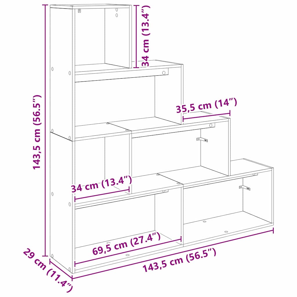Libreria divisoria Rovere Nero 143,5 x 29 x 143,5 cm