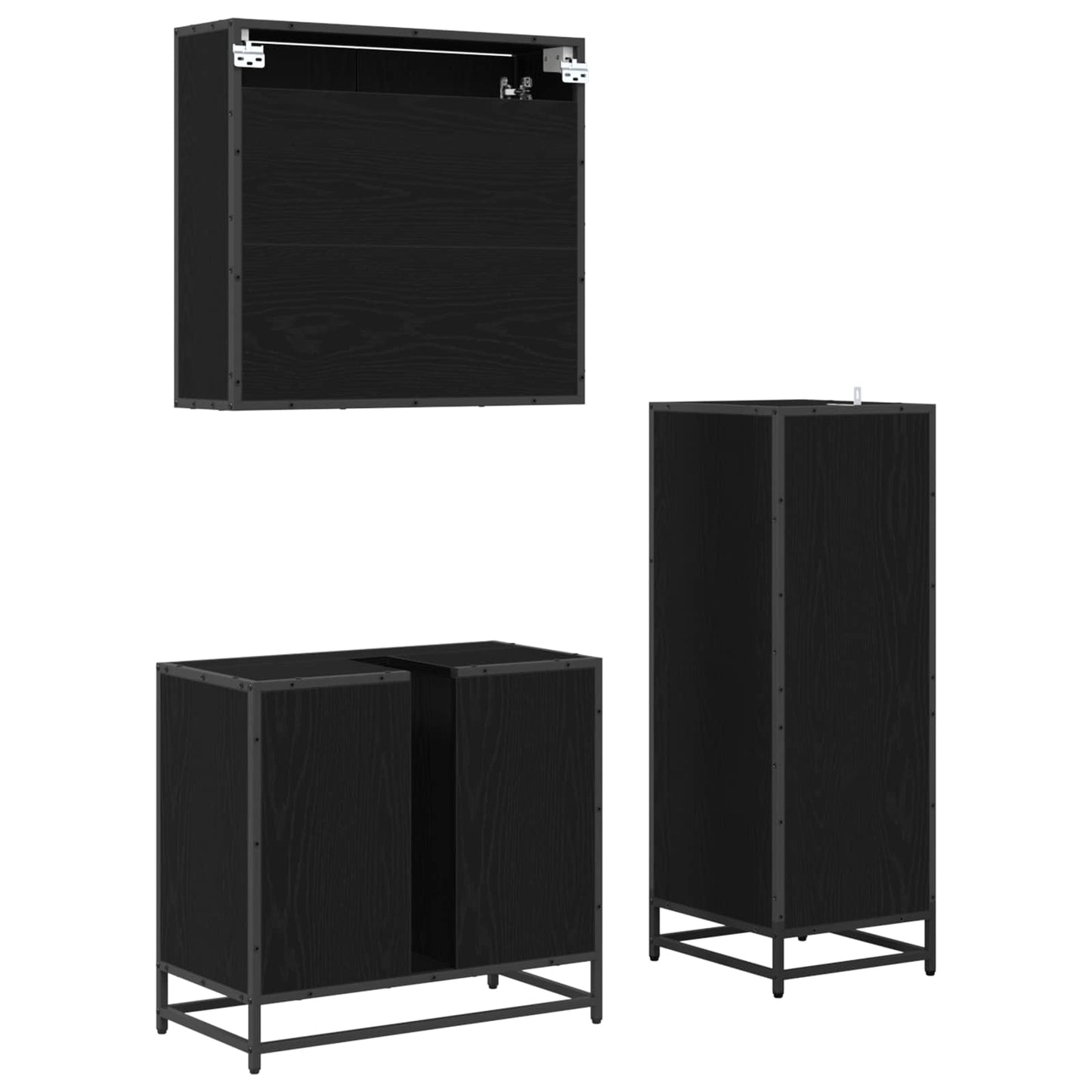 Set di mobili per il bagno 3 pz Rovere Nero 35 x 37,5 x 100 cm