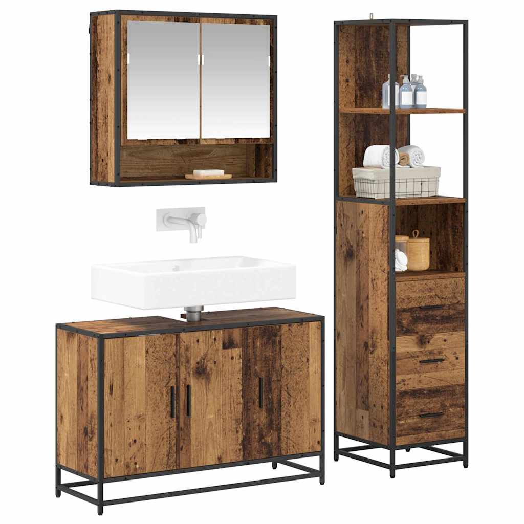 Set di mobili per il bagno con cassetto 3 pcs Legno vecchio | homemem39